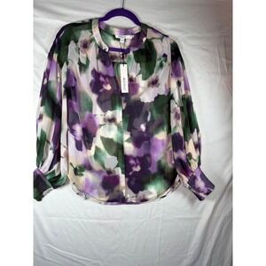 Chicos Wmns Purple Green Floral Watercolor Blouse Split Neck Top Size .5 S 6 nwt